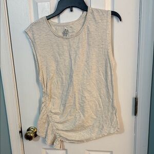 Pilcro Cream and Gray Striped Muscle Tee